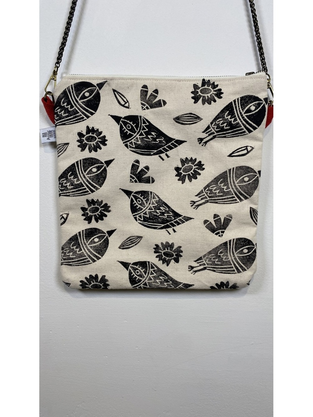 Ana Thorne Handmade Bird Print Canvas Crossbody Bag with Chain Strap